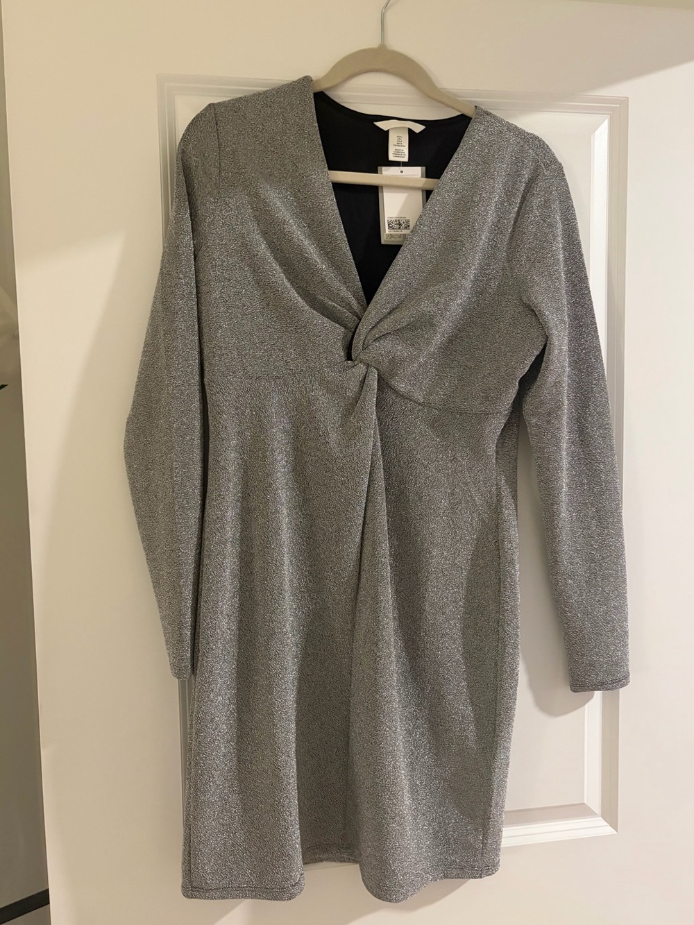 NWT H&M Silver Metallic Twist-Front Long Sleeve Dress